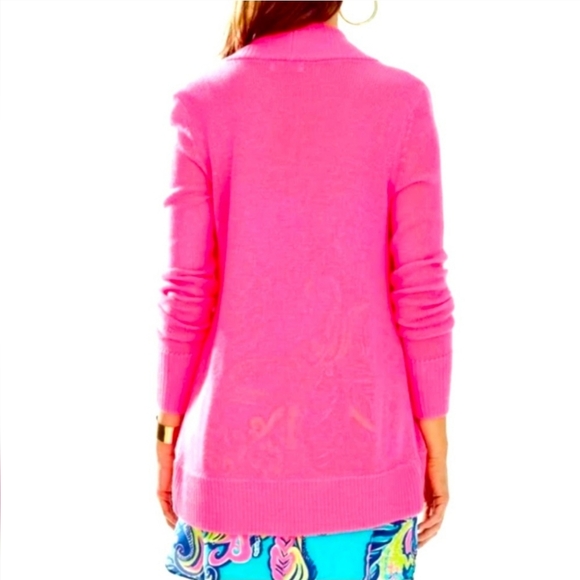 Lilly Pulitzer Amalie Open Front Knit Cardigan in Dragon Fruit Pink Sz Sm - Picture 4 of 13